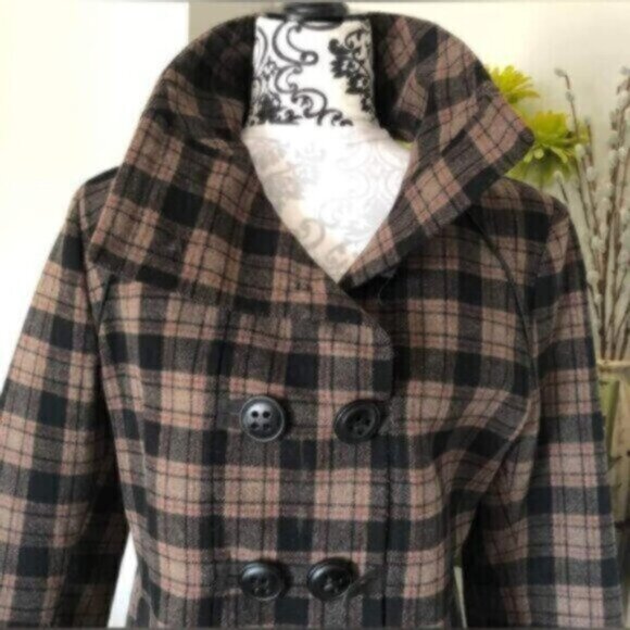 Soia & Kyo  Plaid Wool Pea Coat Womens Sz Large - Picture 3 of 10
